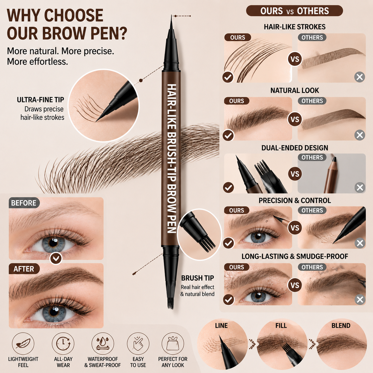 Hair-Like Brow Pen – Smudge-Proof, Long-Lasting Natural Eyebrow Pencil