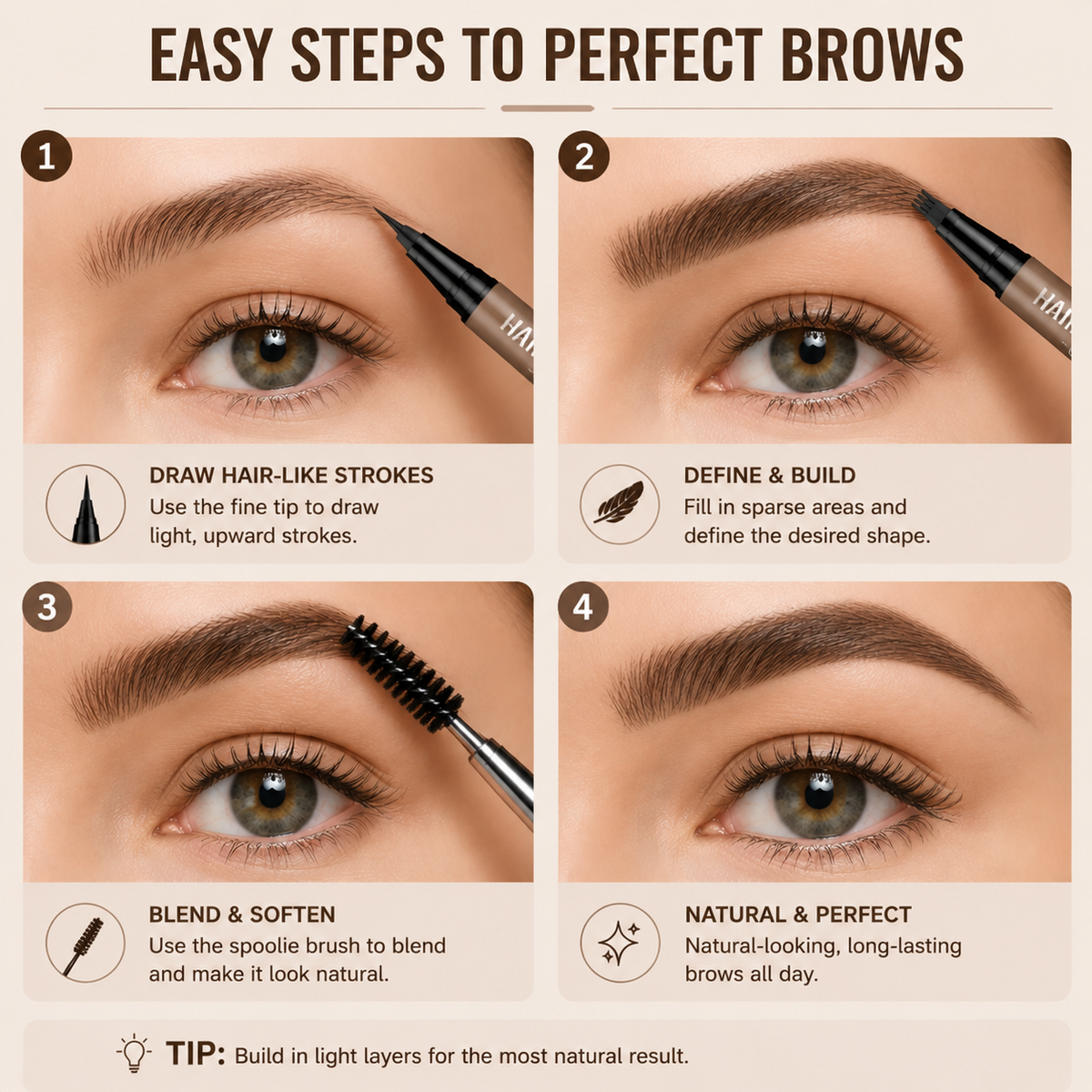 Hair-Like Brow Pen – Smudge-Proof, Long-Lasting Natural Eyebrow Pencil