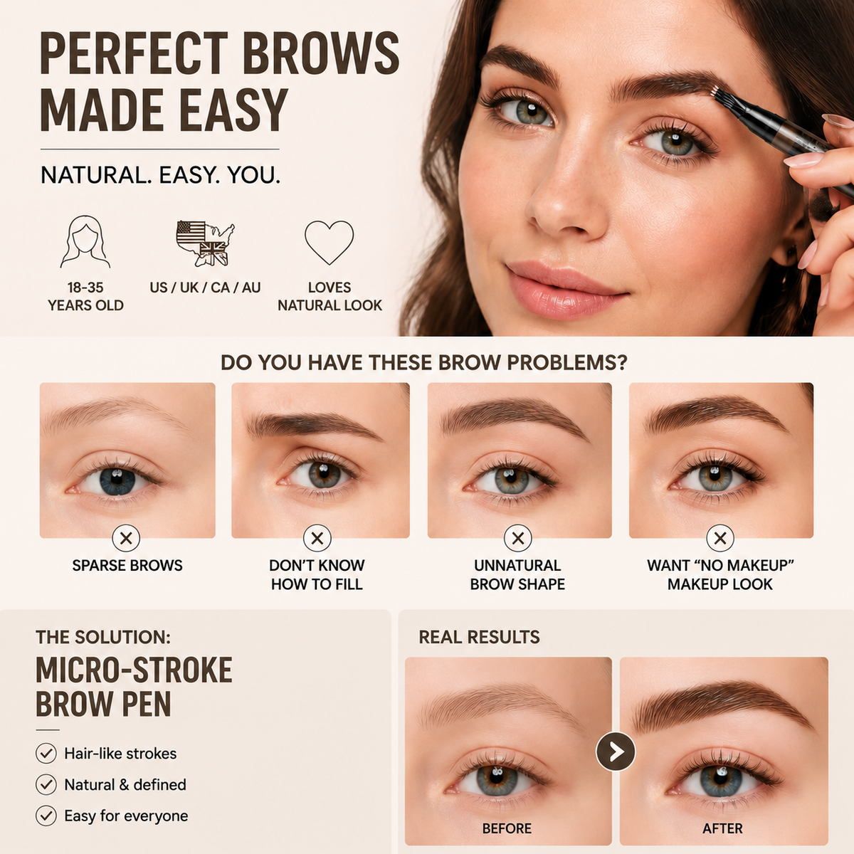 Hair-Like Brow Pen – Smudge-Proof, Long-Lasting Natural Eyebrow Pencil